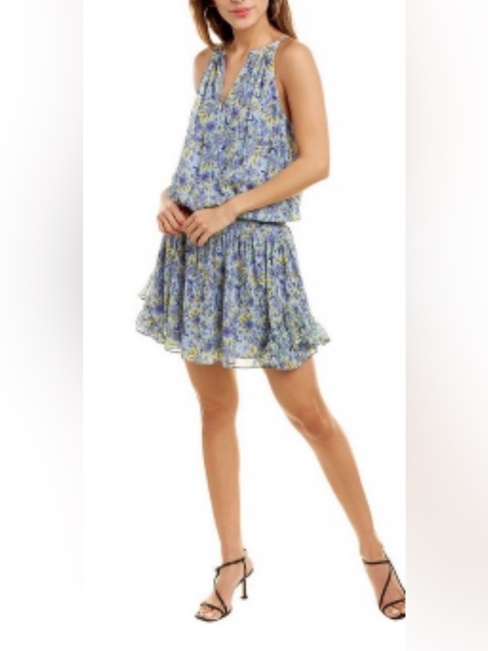 NWT Ramy Brook Blue Daisy Printed Endora Short Dress, Size L